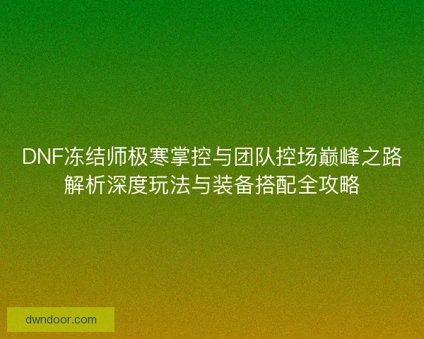 DNF冻结师极寒掌控与团队控场巅峰之路解析深度玩法与装备搭配全攻略